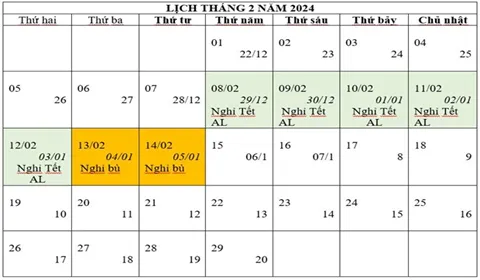 Lịch nghỉ Tết Nguyên Đán